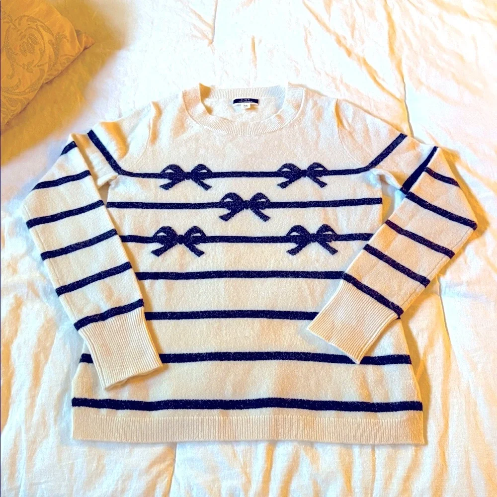 J.Crew cashmere sweater with stripe/bow pattern